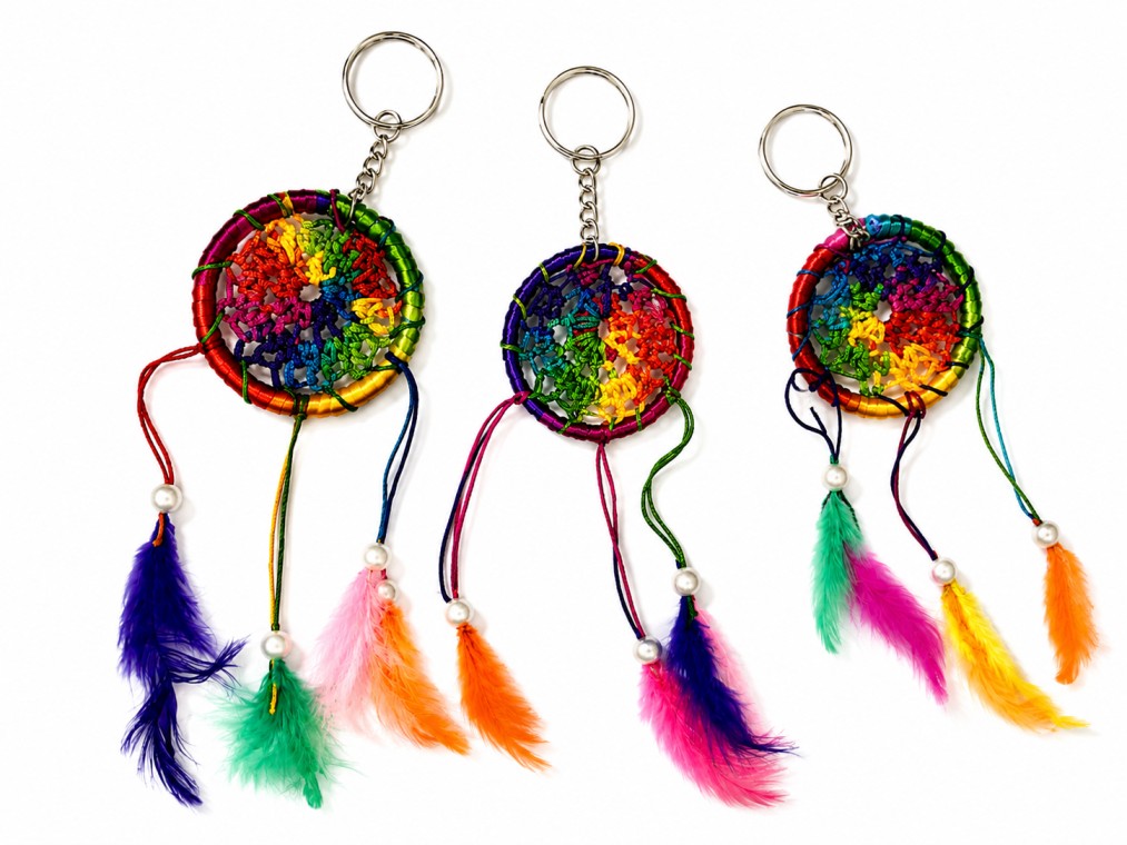 Handmade Rainbow Dreamcatcher Keychain, 3 Pcs Set