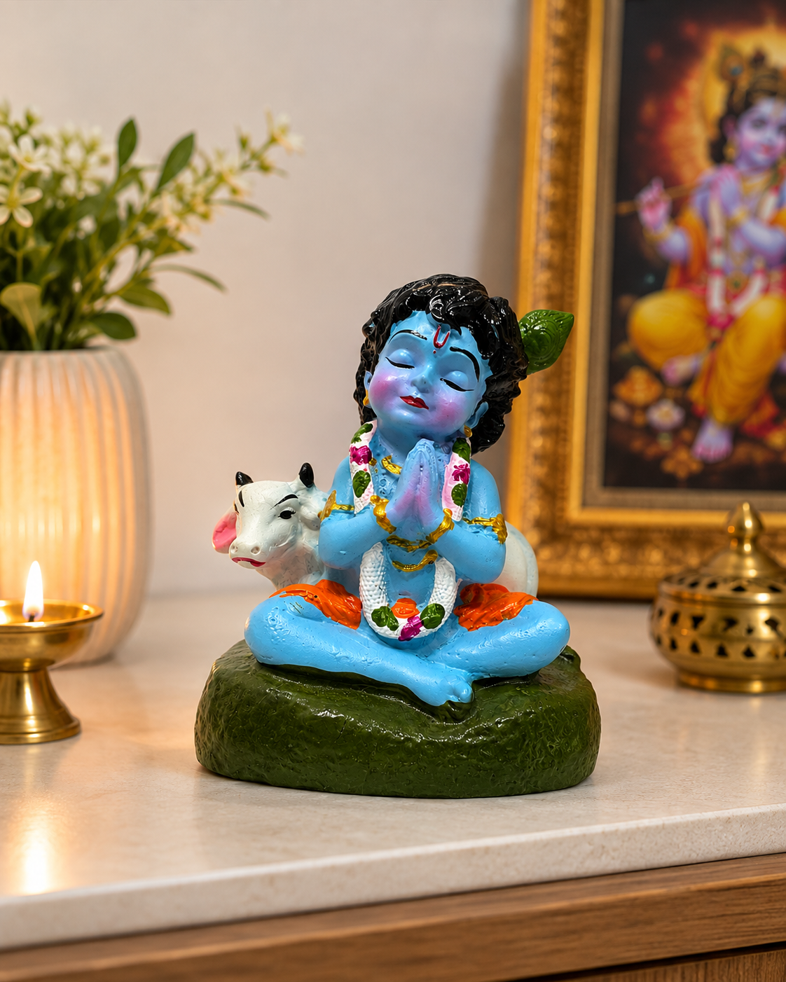 Baby Krishna Idol with Cow, 6 x 5 x 4 cm