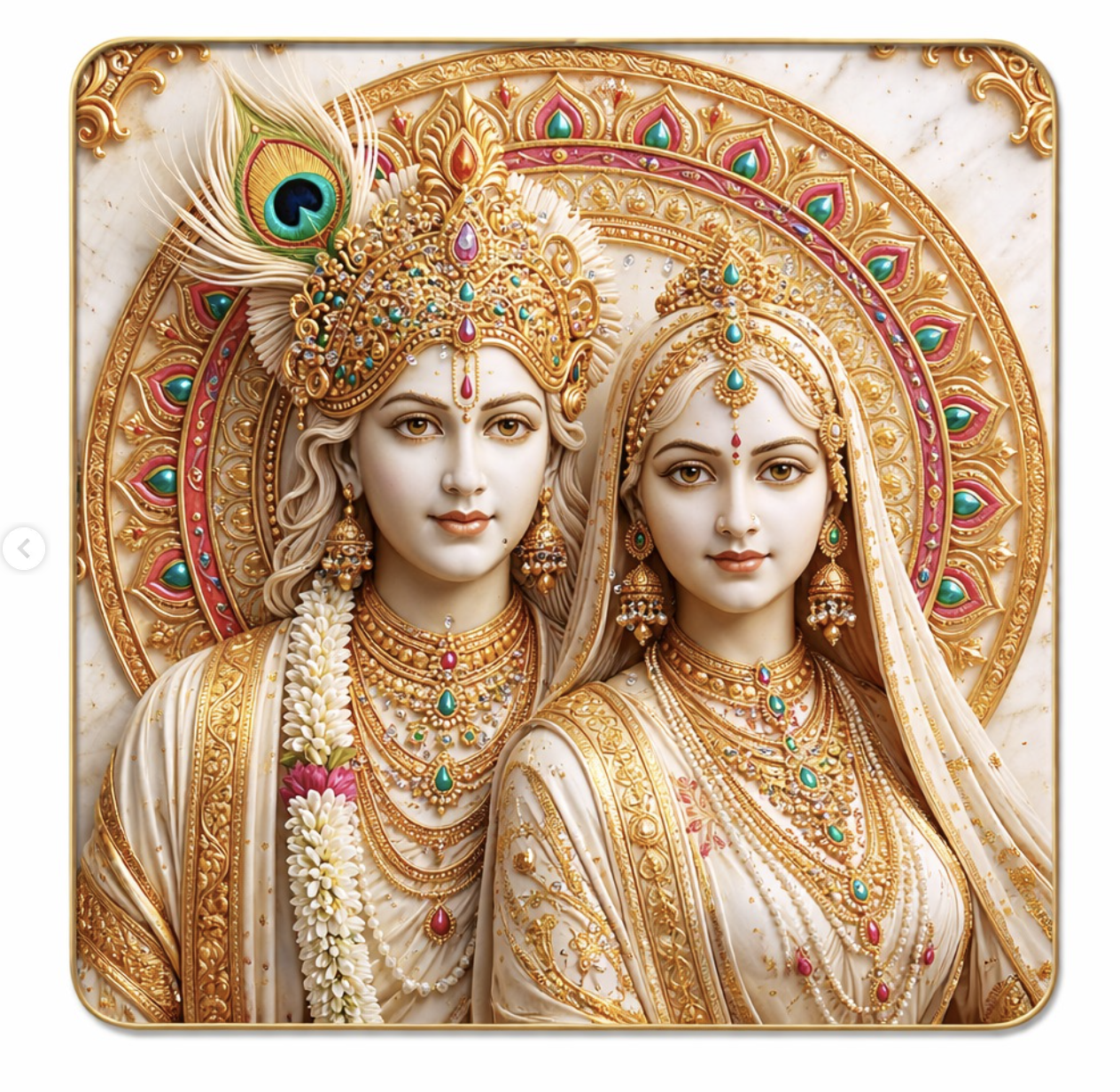 Radha Krishna Divine Photo Frame | Beautiful Decorative Wall Art | 16 x 16 Inch