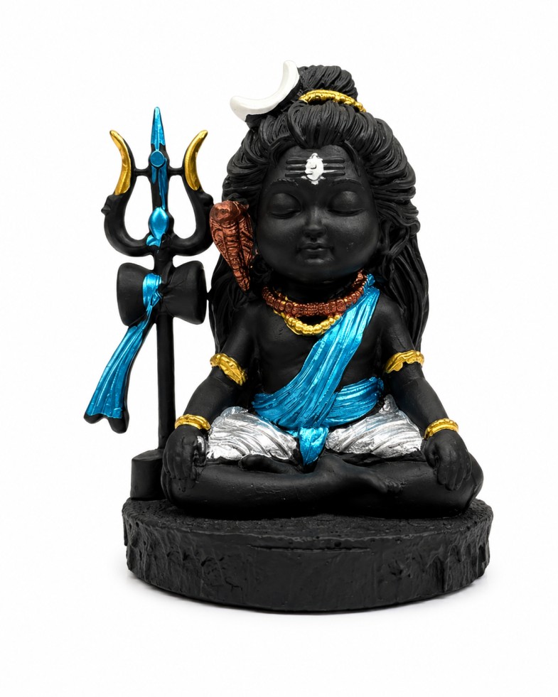 Lord Shiva Idol Bal Shiv Meditation Statue with Trishul Multicolor