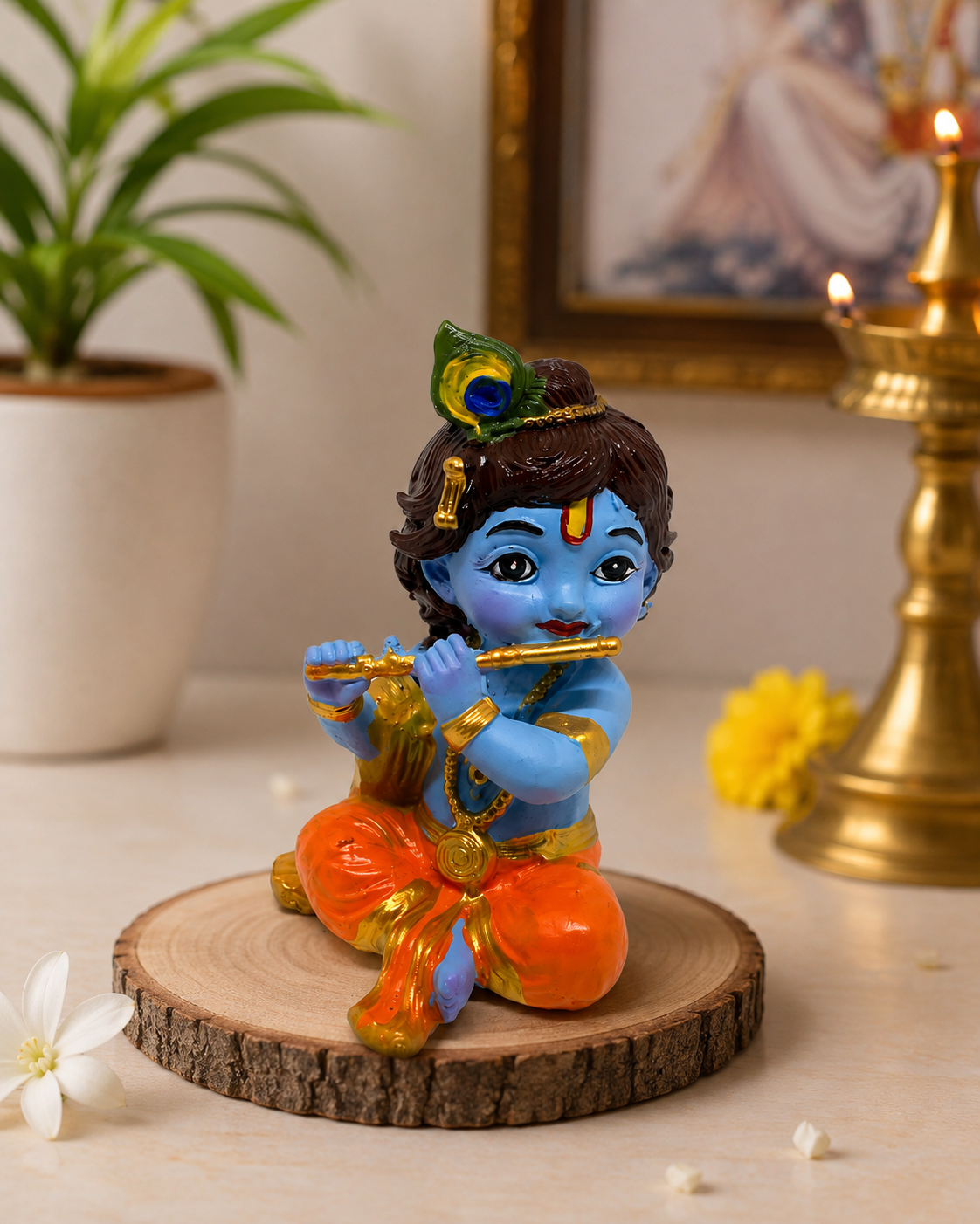 Baby Krishna Idol with Flute, Peacock Feather