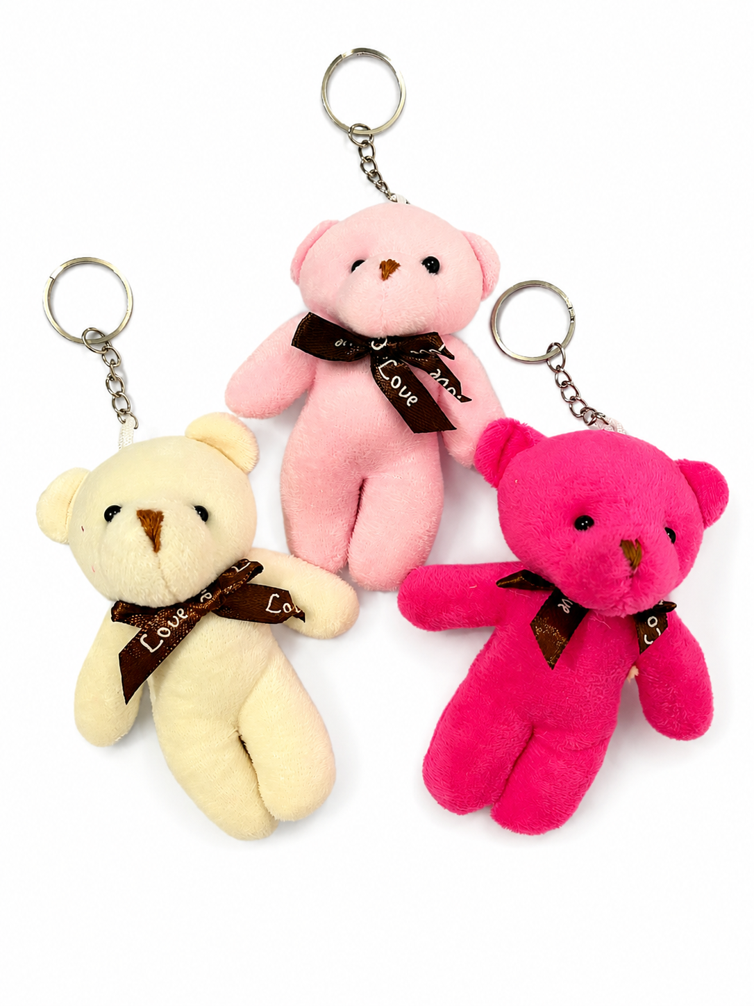 3 PCS Teddy Bear Plush Keychain Set, Assorted Colors