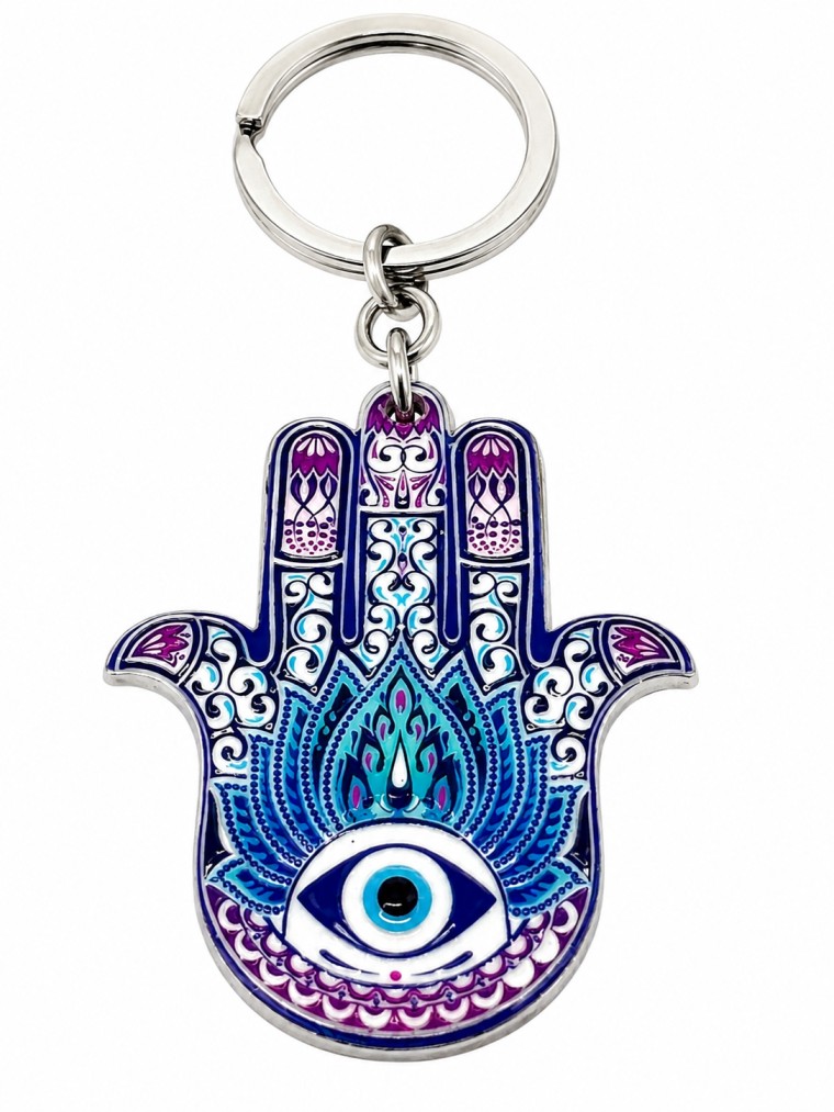 Evil Eye Hamsa Hand Keychain, Blue Nazar